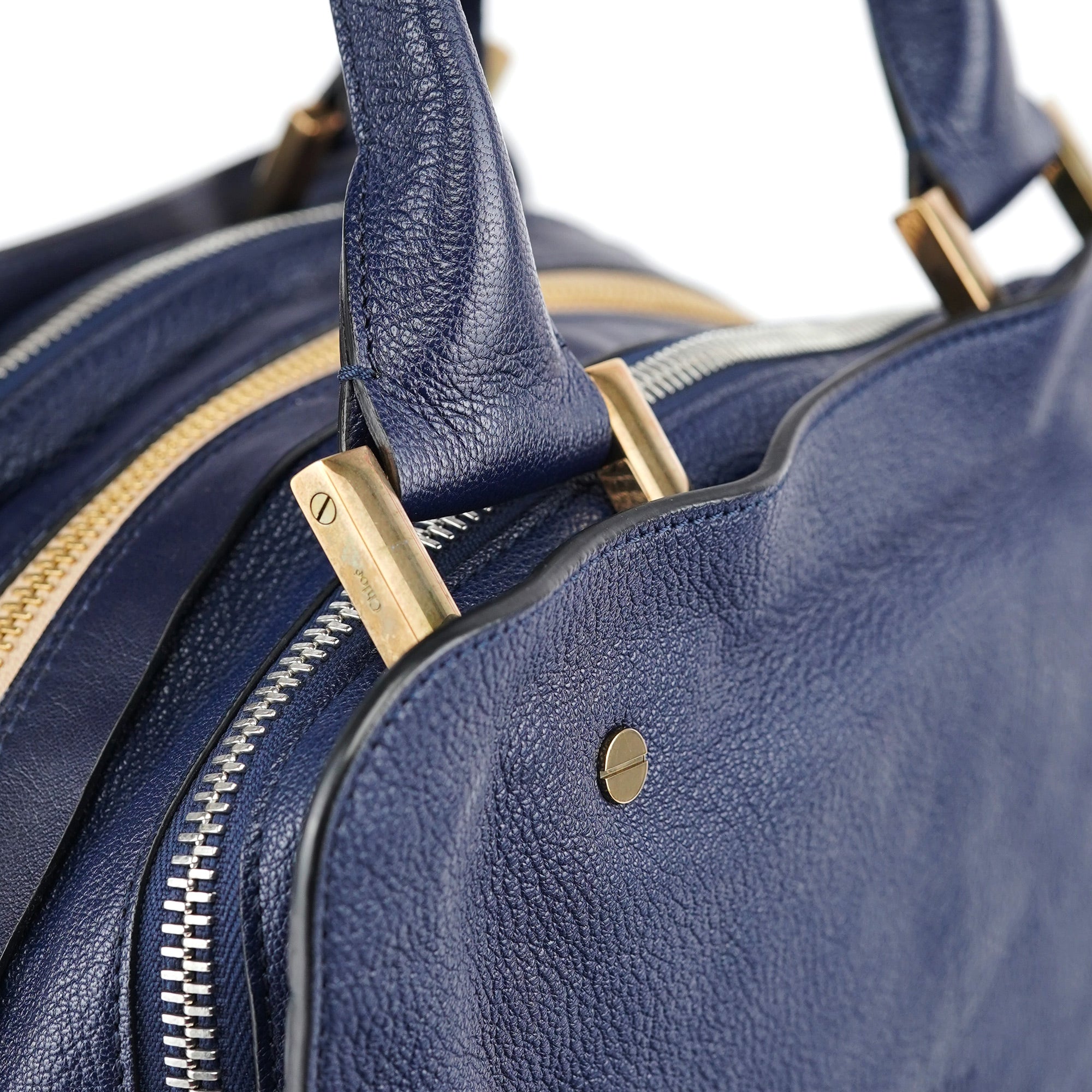 Navy Blue Lambskin Leather Tote Bag