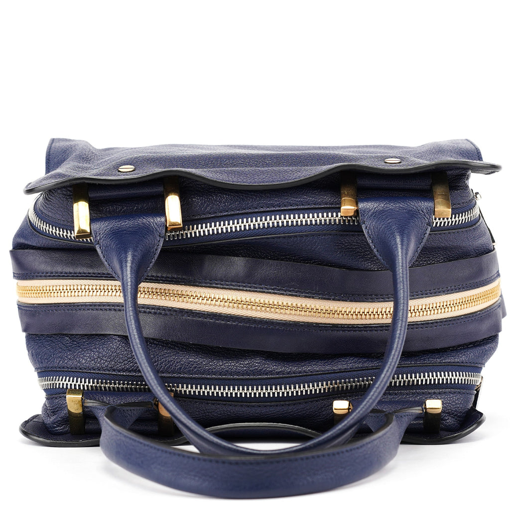 Navy Blue Lambskin Leather Tote Bag