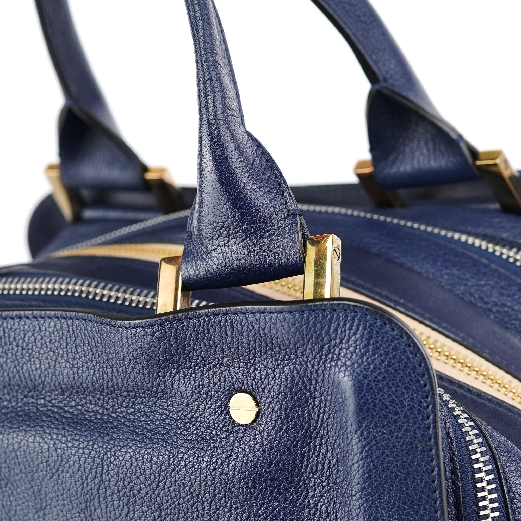 Navy Blue Lambskin Leather Tote Bag