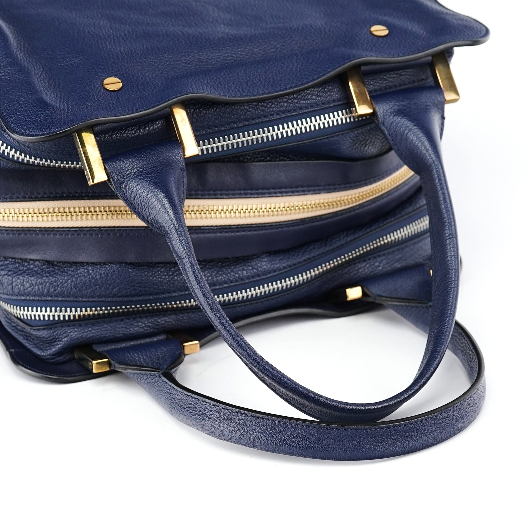 Navy Blue Lambskin Leather Tote Bag
