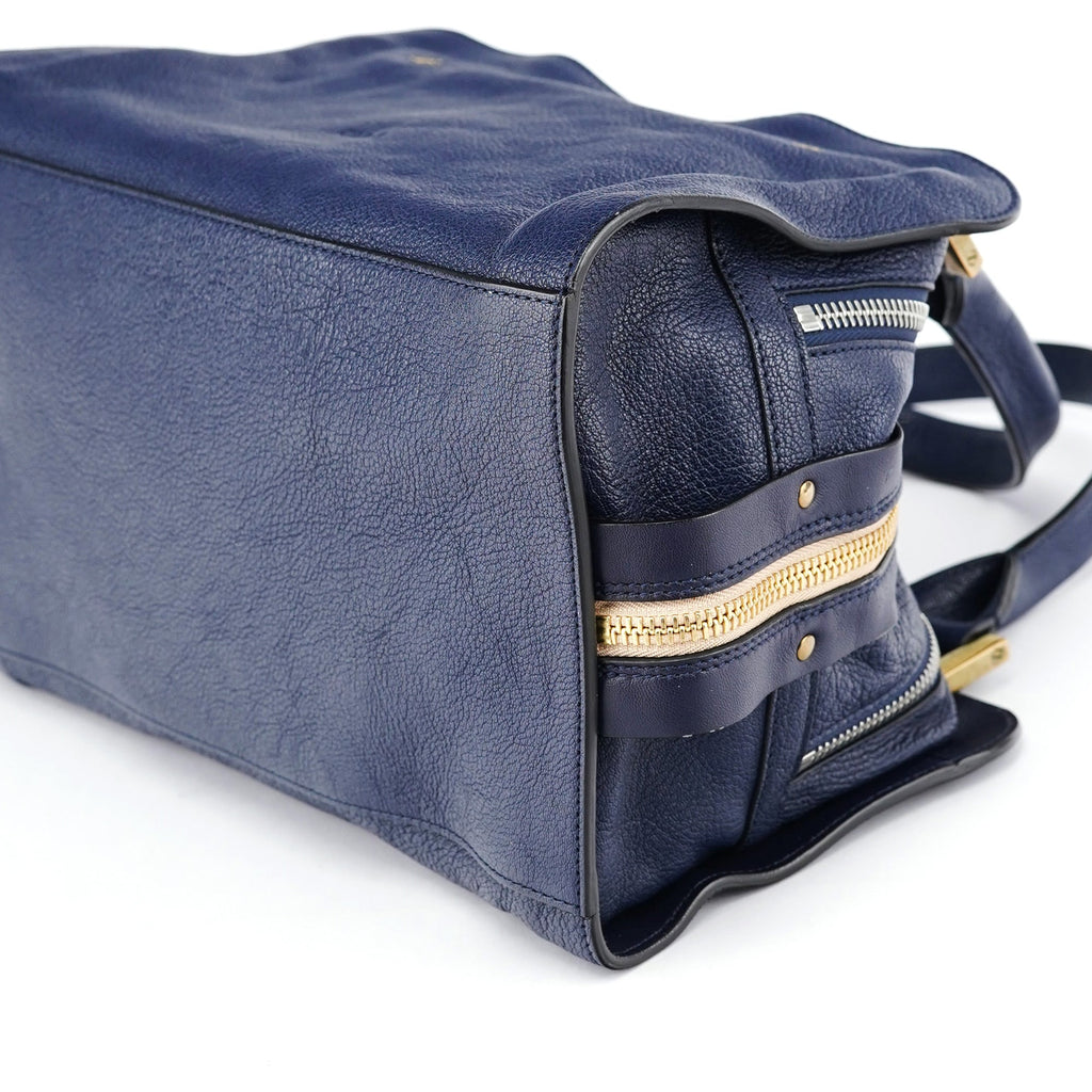 Navy Blue Lambskin Leather Tote Bag