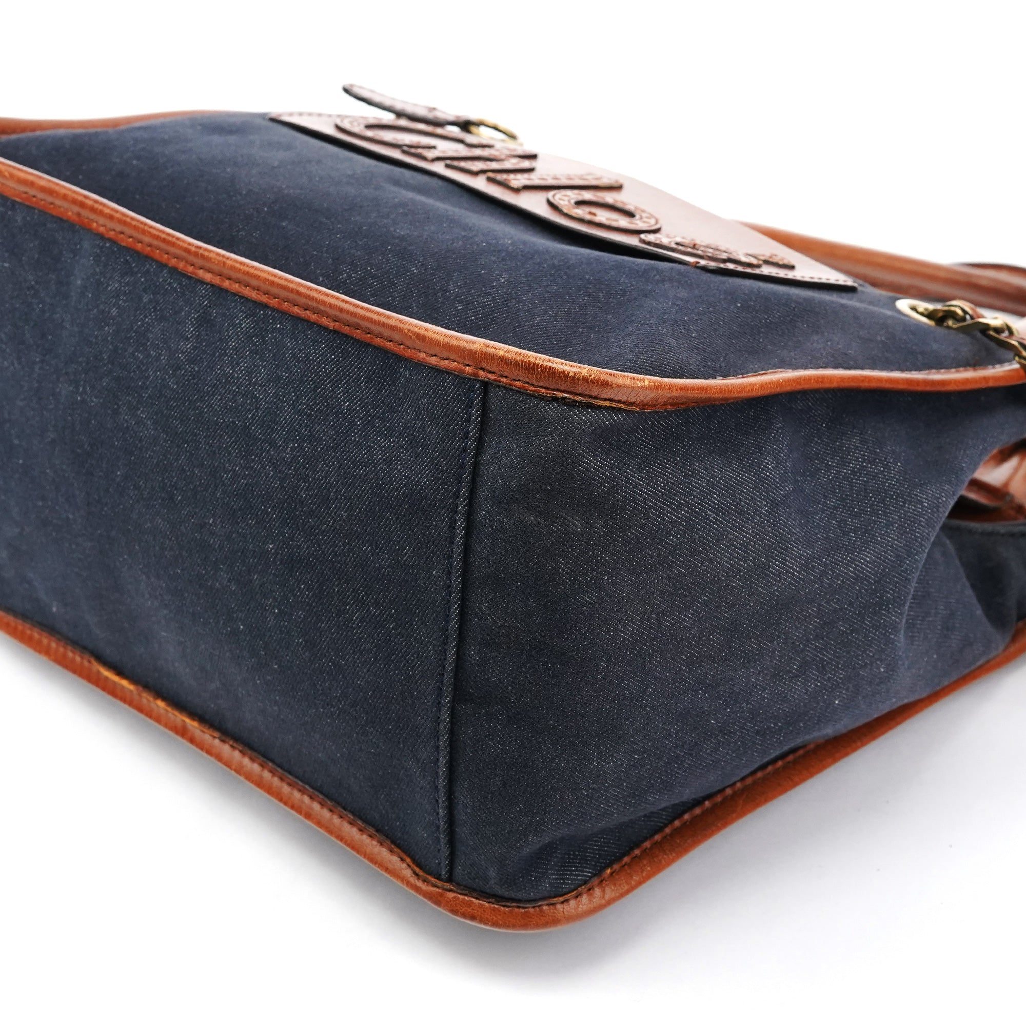 Navy Denim Logo Tote Bag