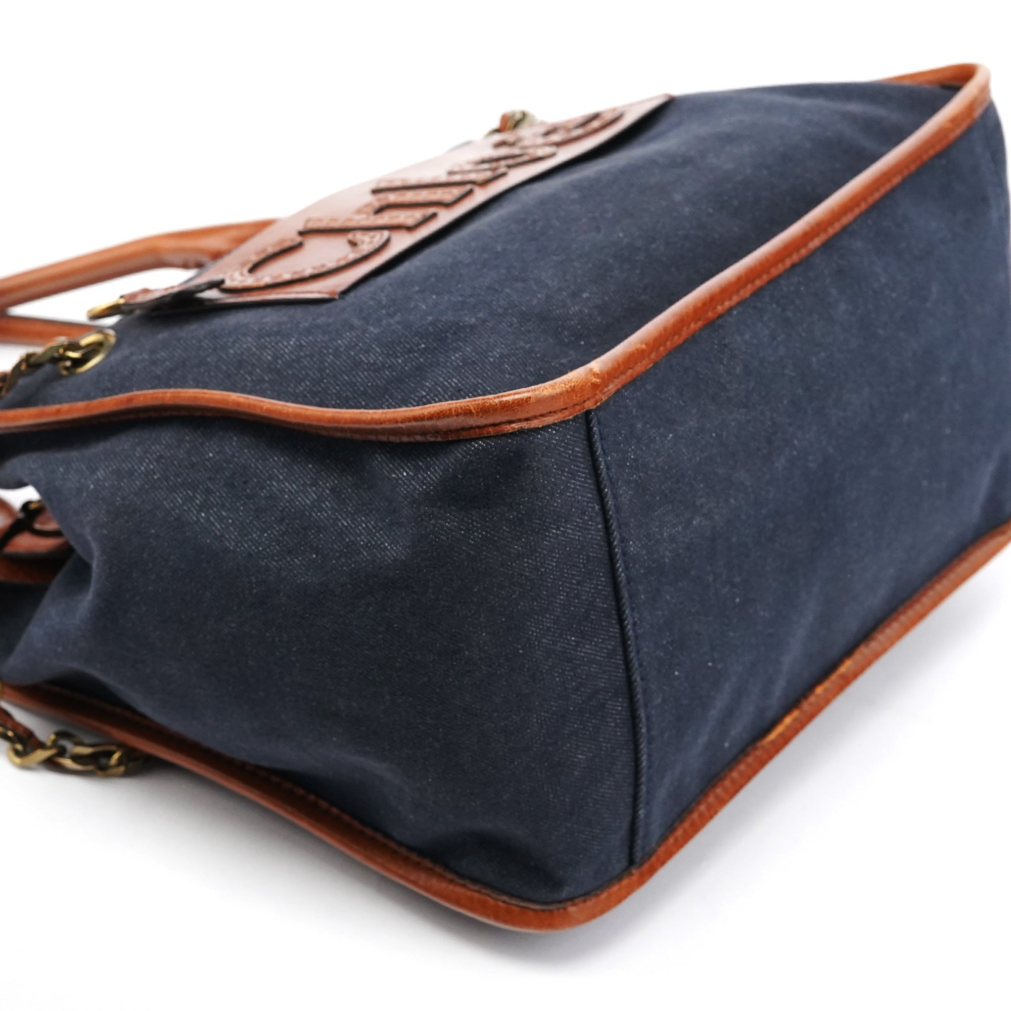 Navy Denim Logo Tote Bag