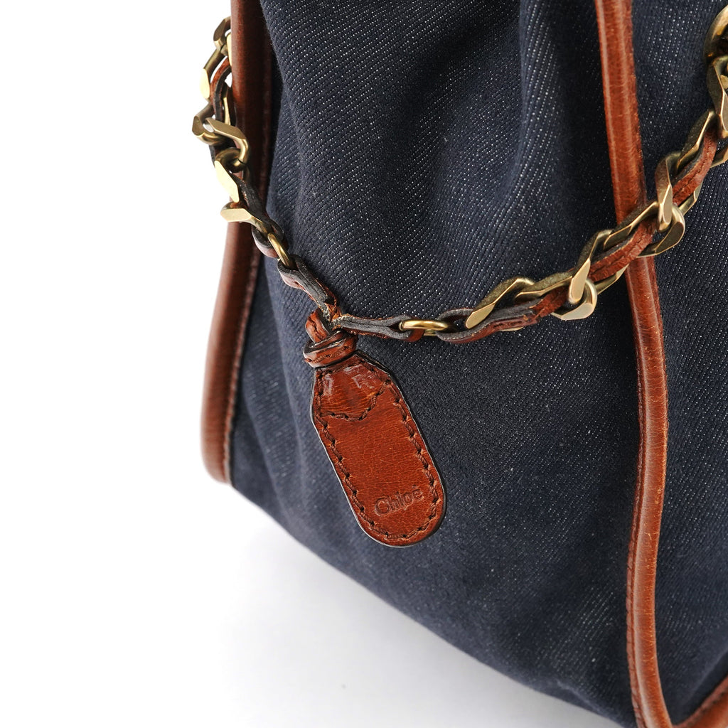 Navy Denim Logo Tote Bag