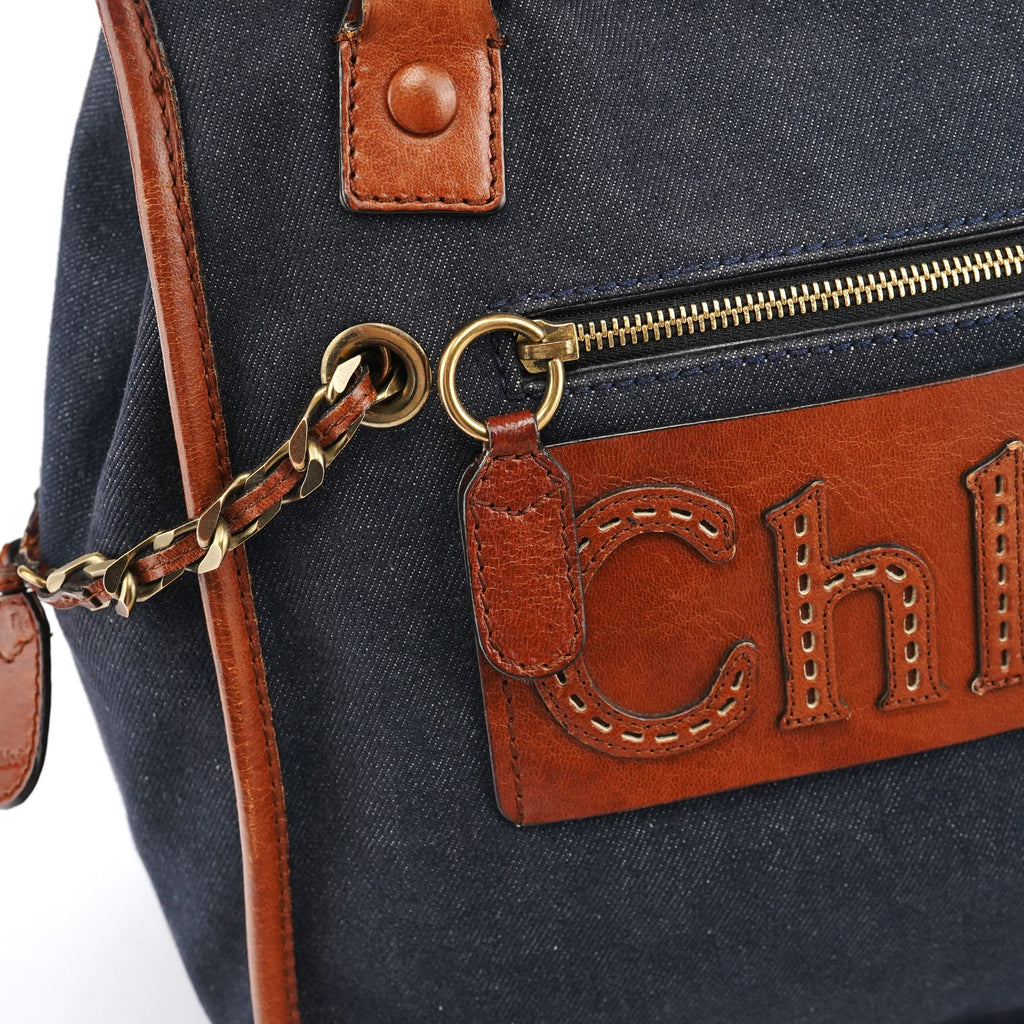 Navy Denim Logo Tote Bag