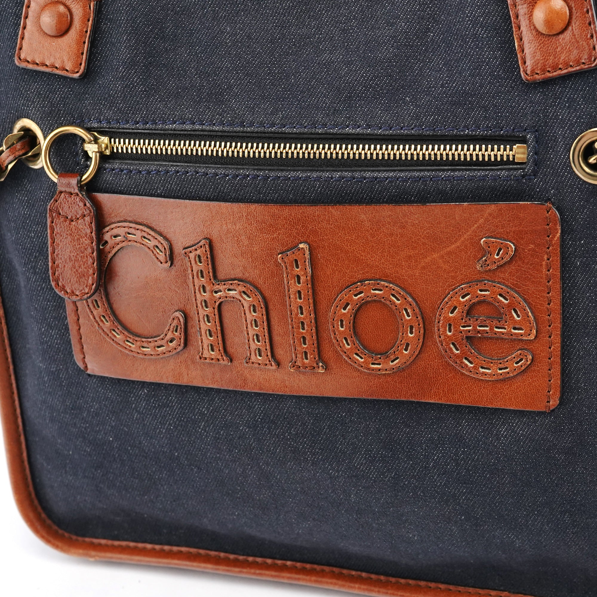Navy Denim Logo Tote Bag