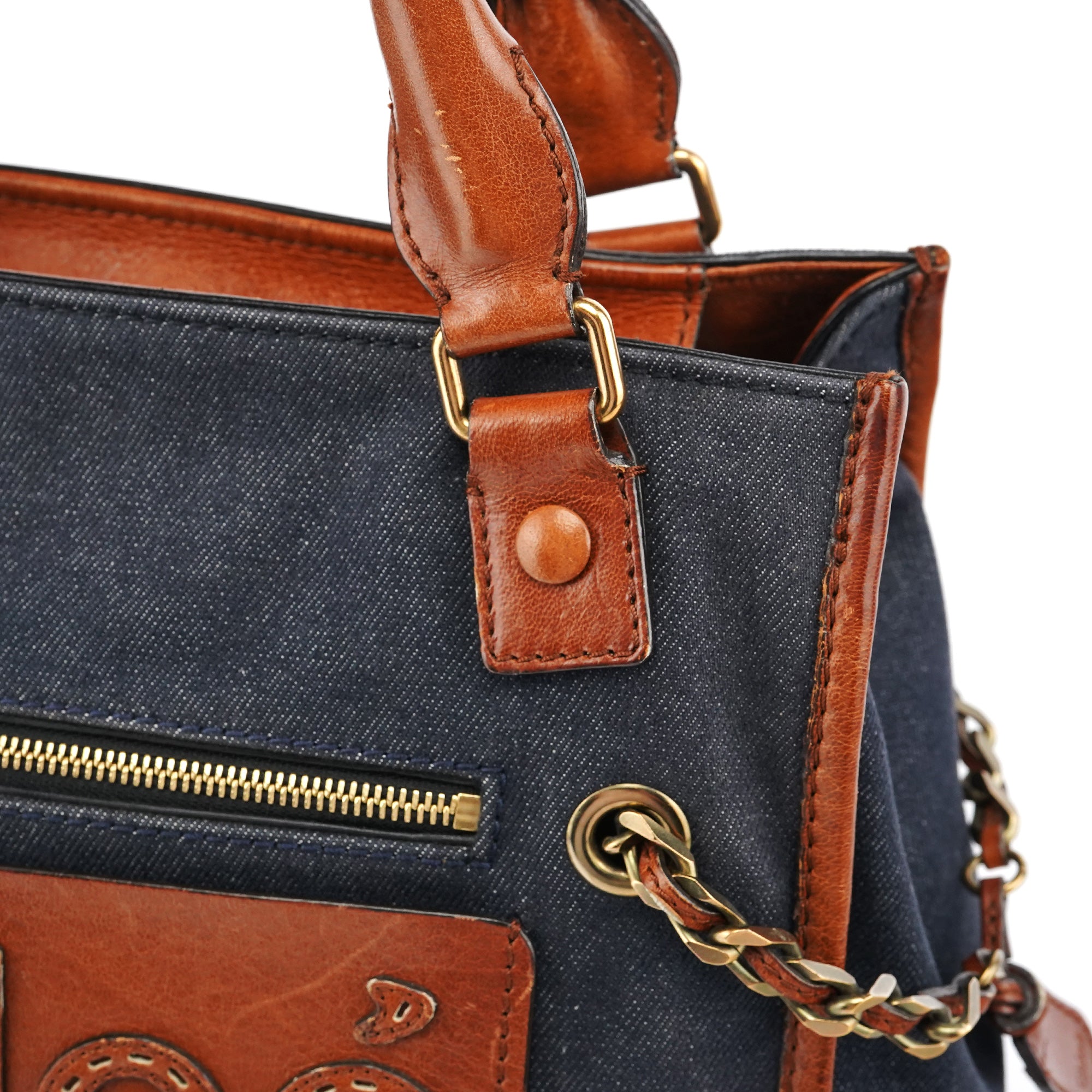 Navy Denim Logo Tote Bag