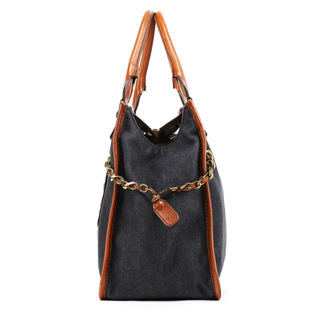 Navy Denim Logo Tote Bag