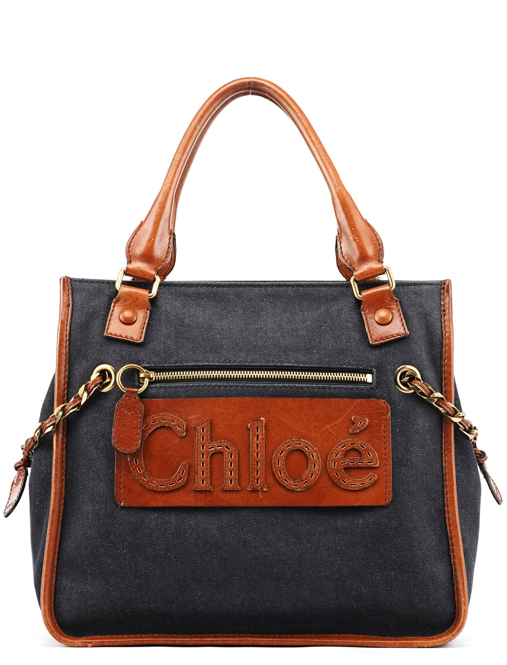 Navy Denim Logo Tote Bag