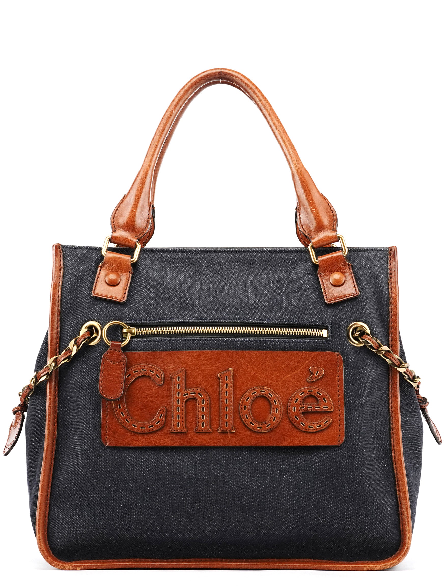 Navy Denim Logo Tote Bag