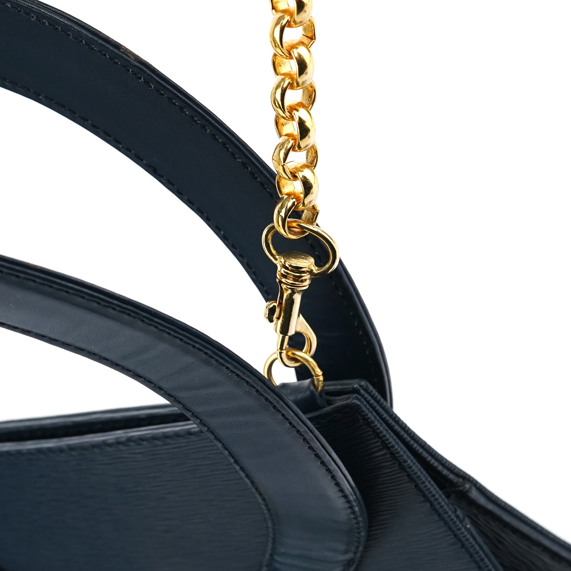 Navy Epi Leather Ribbon Top Handle 2-Way Bag