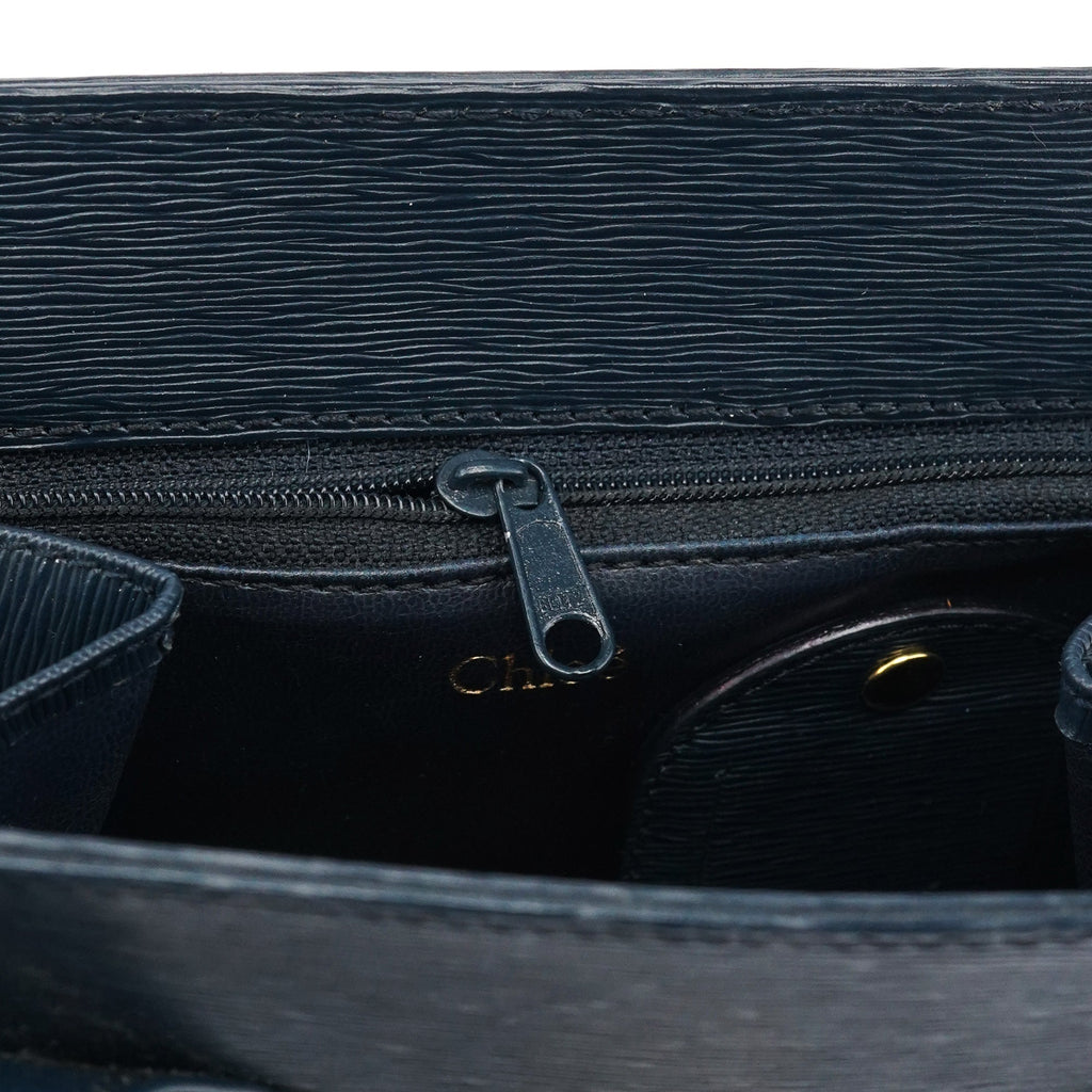 Navy Epi Leather Ribbon Top Handle 2-Way Bag