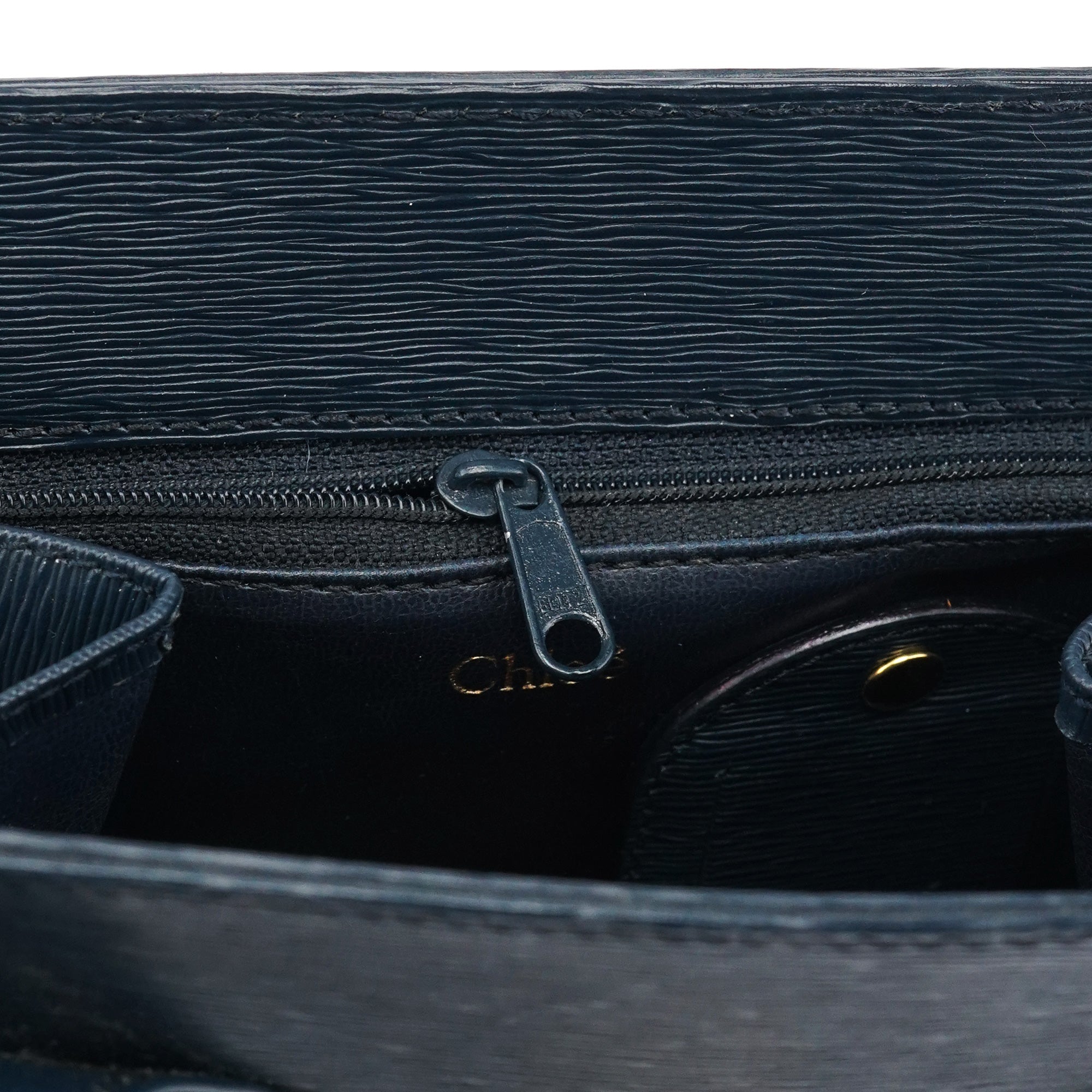 Navy Epi Leather Ribbon Top Handle 2-Way Bag