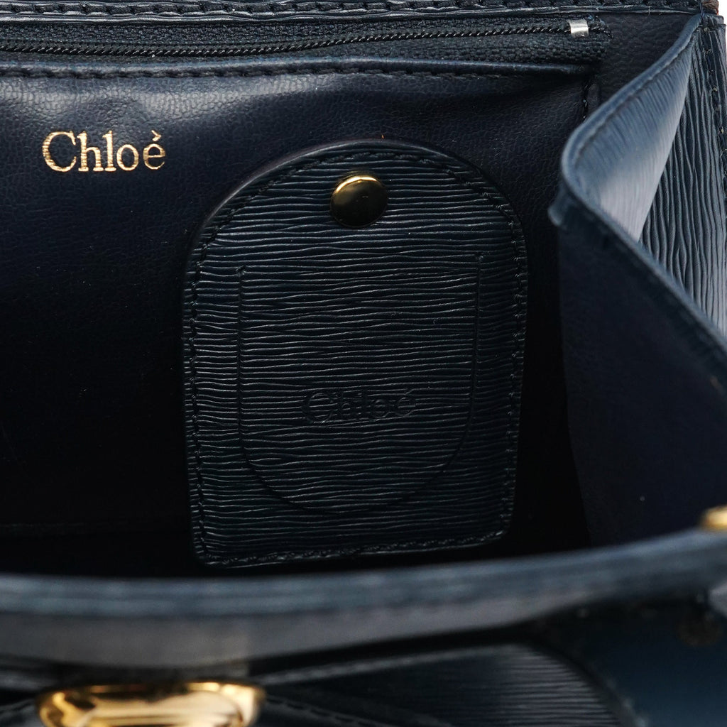 Navy Epi Leather Ribbon Top Handle 2-Way Bag