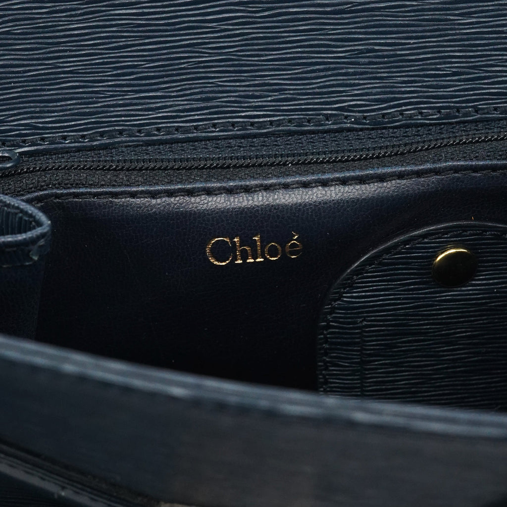 Navy Epi Leather Ribbon Top Handle 2-Way Bag