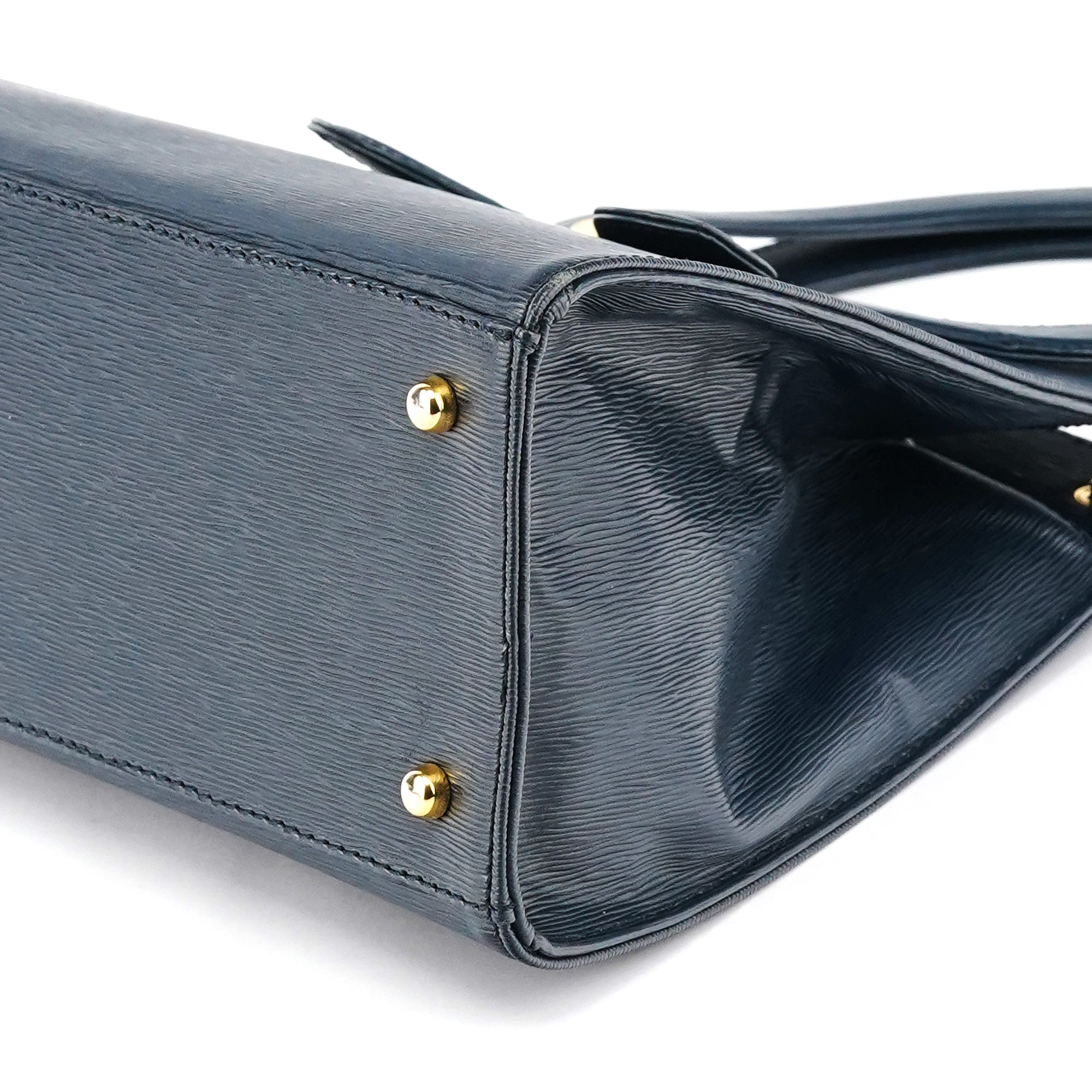 Navy Epi Leather Ribbon Top Handle 2-Way Bag