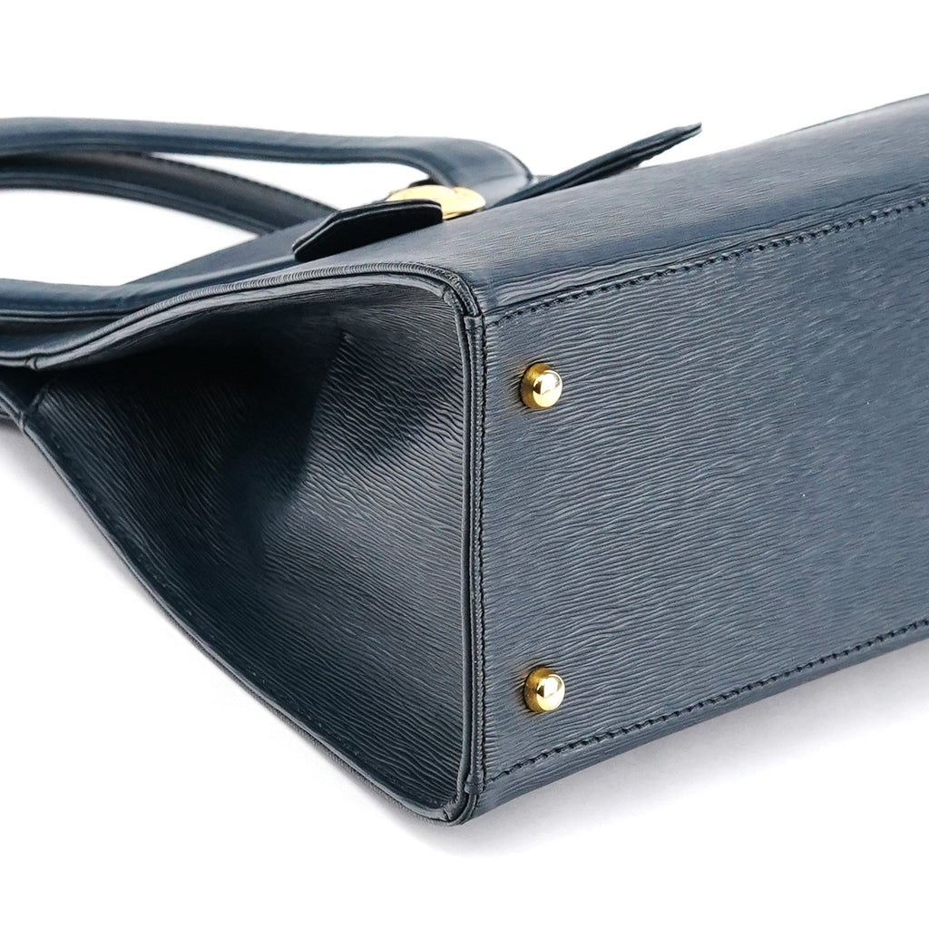 Navy Epi Leather Ribbon Top Handle 2-Way Bag