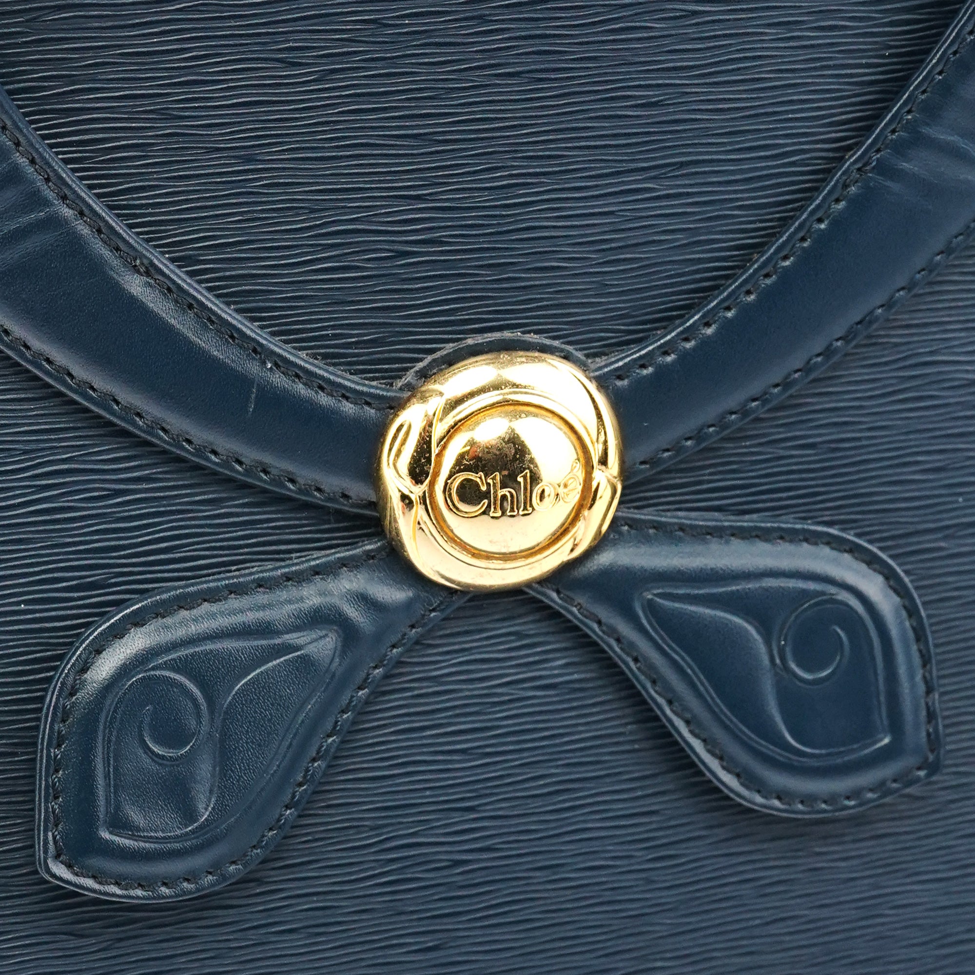 Navy Epi Leather Ribbon Top Handle 2-Way Bag