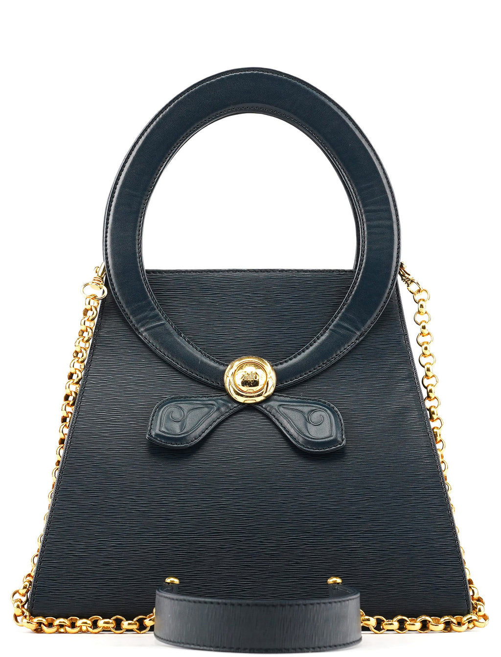 Navy Epi Leather Ribbon Top Handle 2-Way Bag
