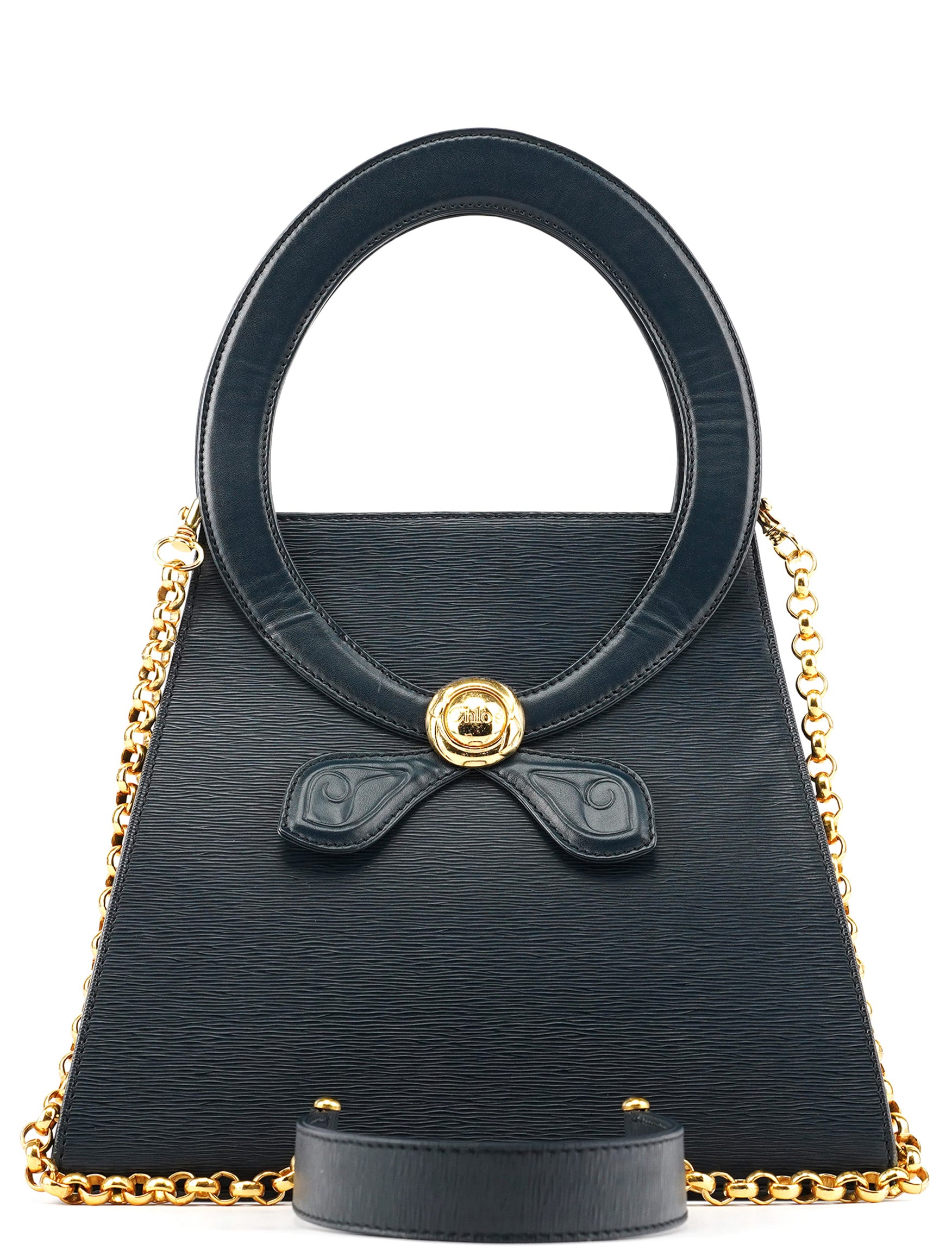 Navy Epi Leather Ribbon Top Handle 2-Way Bag