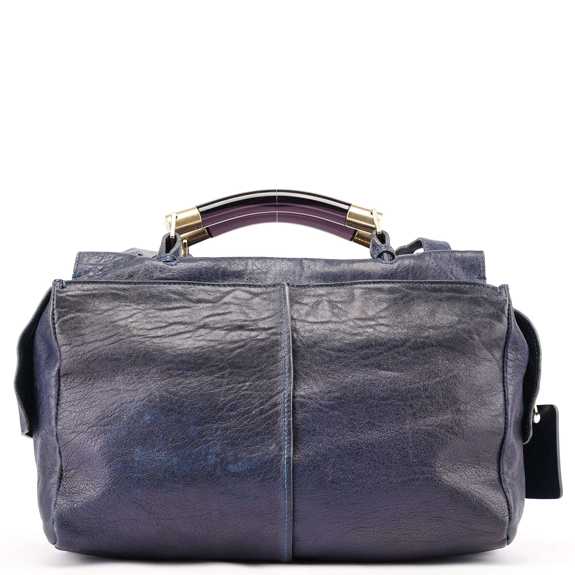 Navy Lambskin 2-Way Tote Bag