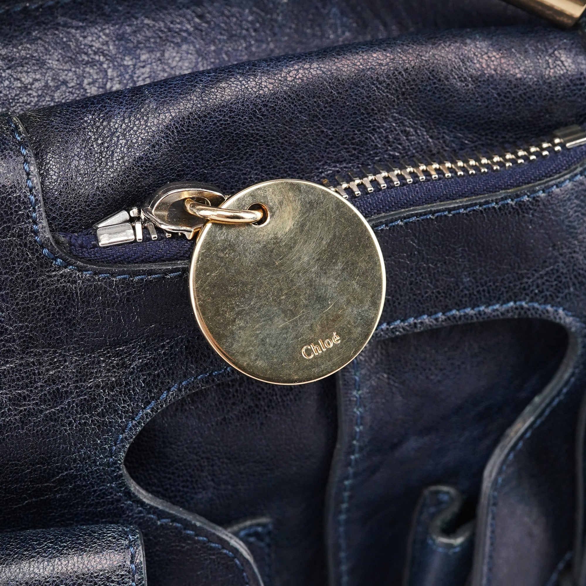 Navy Lambskin 2-Way Tote Bag