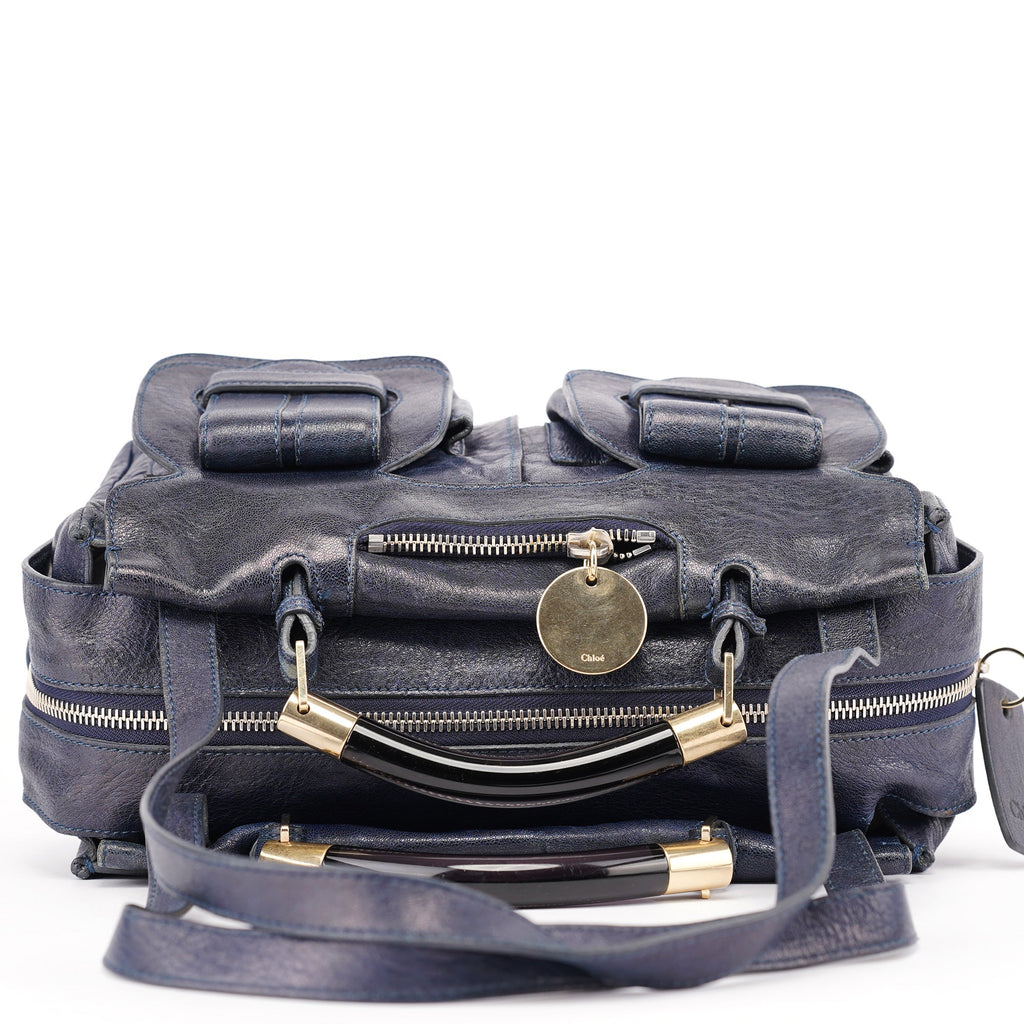 Navy Lambskin 2-Way Tote Bag