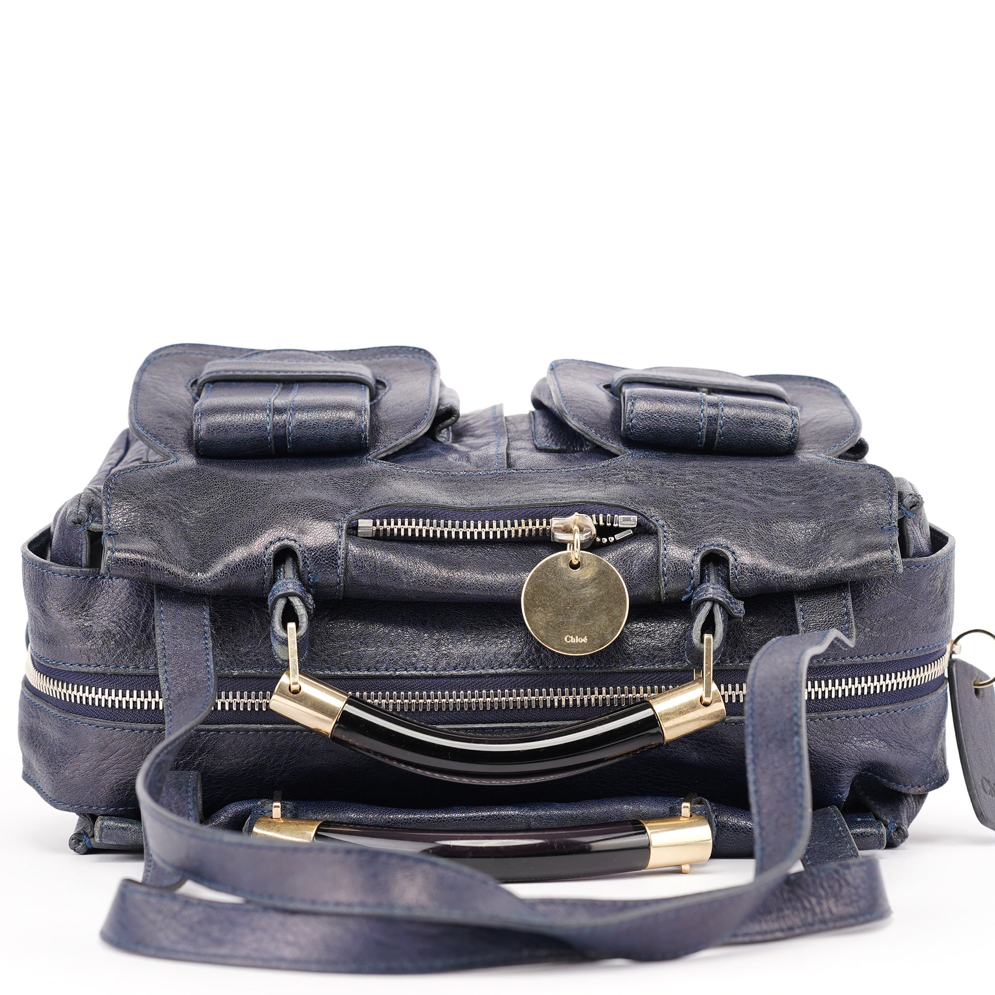 Navy Lambskin 2-Way Tote Bag