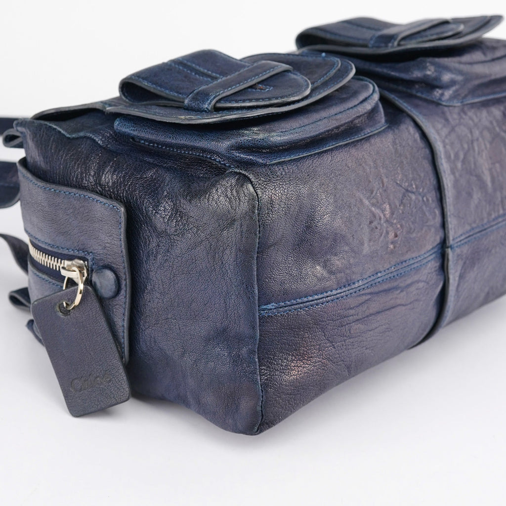 Navy Lambskin 2-Way Tote Bag
