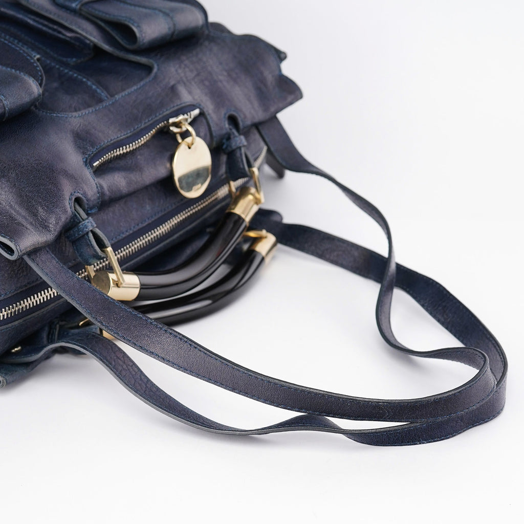 Navy Lambskin 2-Way Tote Bag