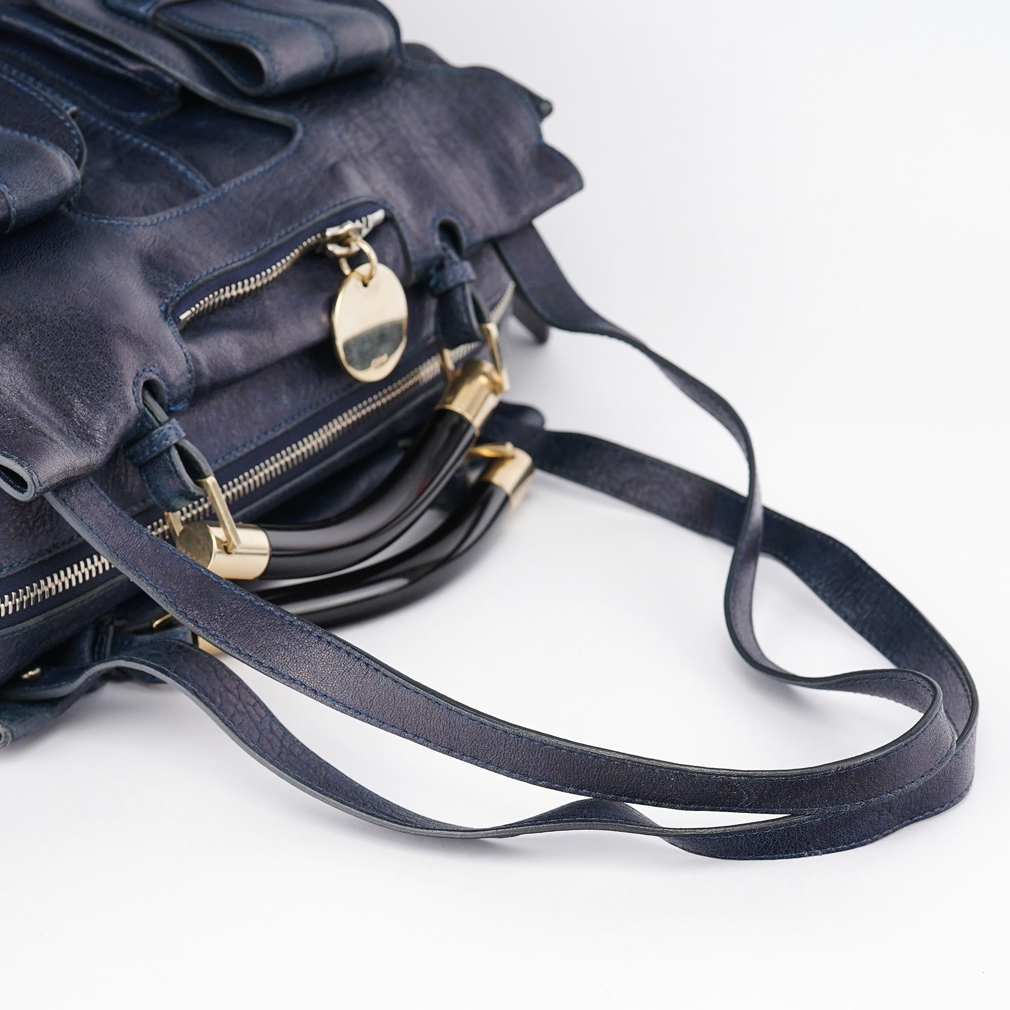 Navy Lambskin 2-Way Tote Bag