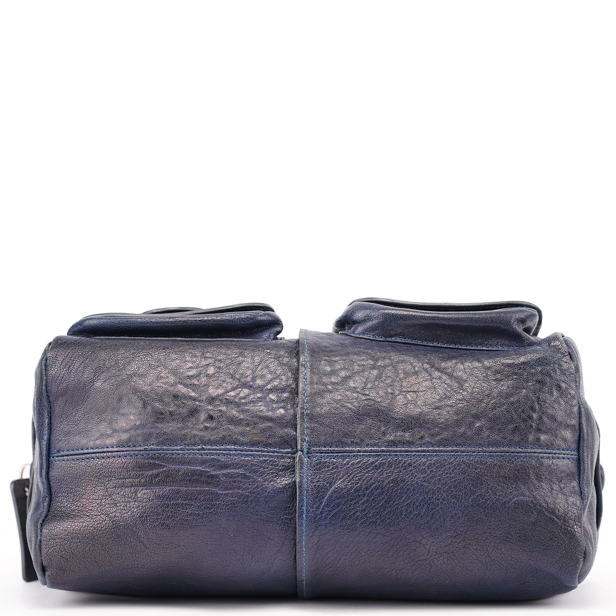 Navy Lambskin 2-Way Tote Bag