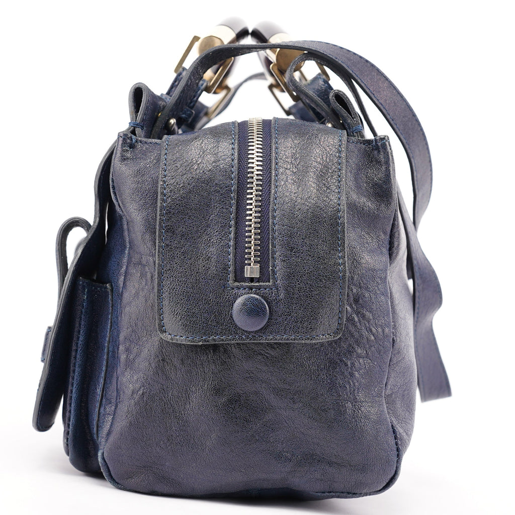 Navy Lambskin 2-Way Tote Bag