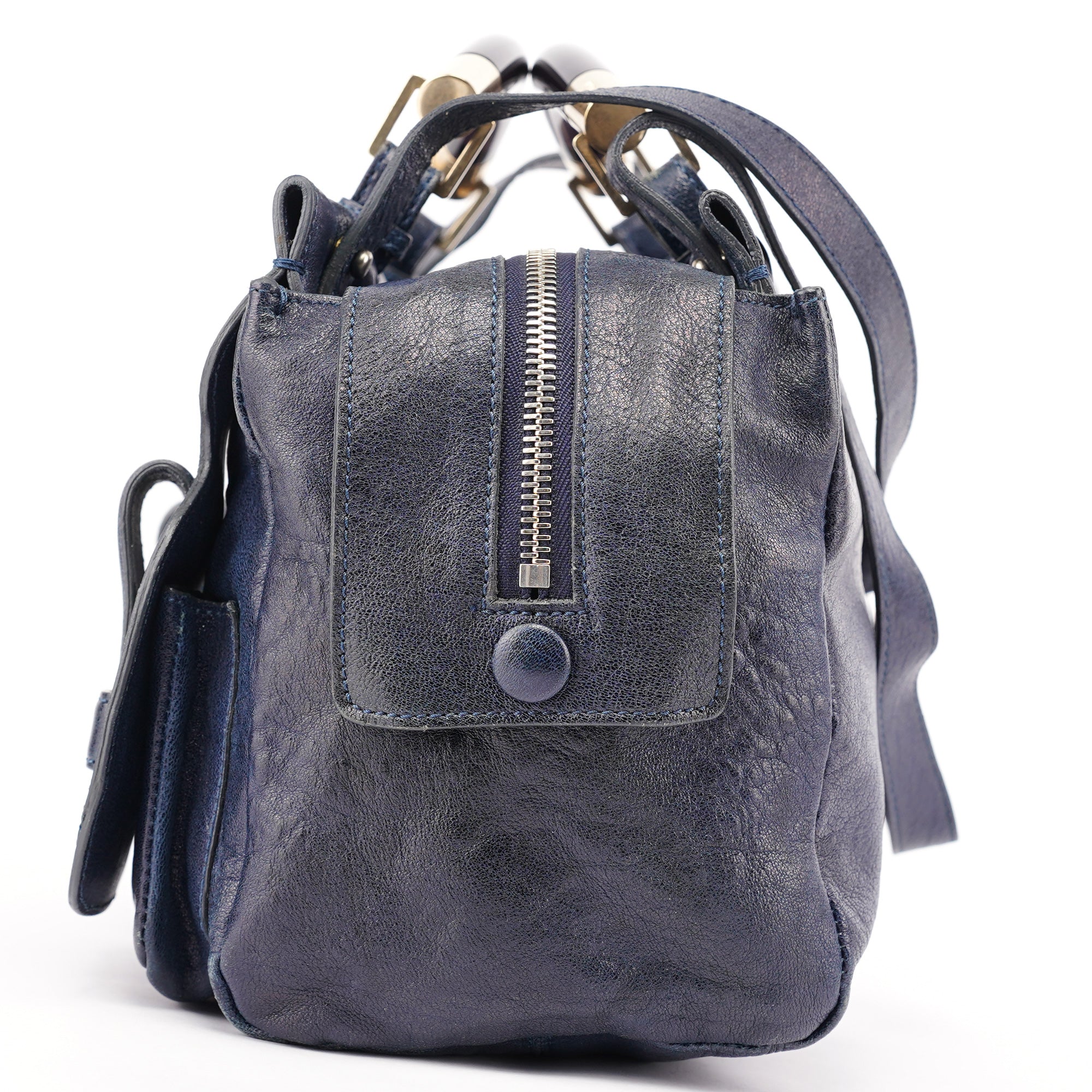 Navy Lambskin 2-Way Tote Bag