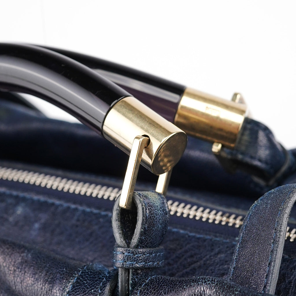 Navy Lambskin 2-Way Tote Bag