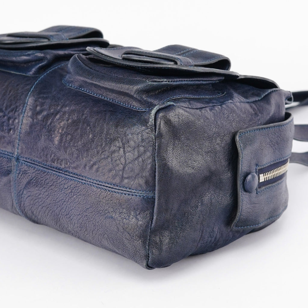 Navy Lambskin 2-Way Tote Bag