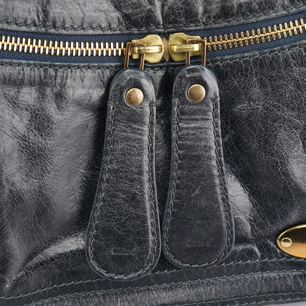 Navy Leather Bay Shoulder Bag