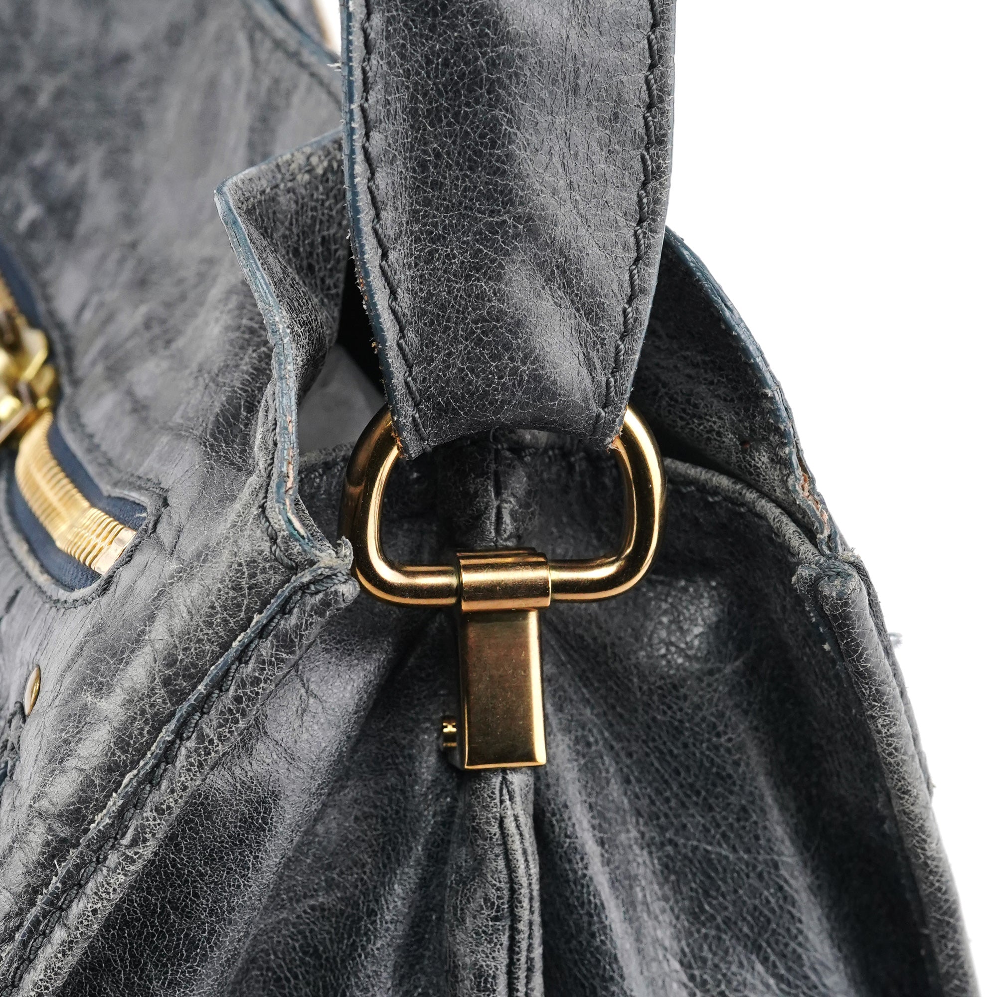 Navy Leather Bay Shoulder Bag