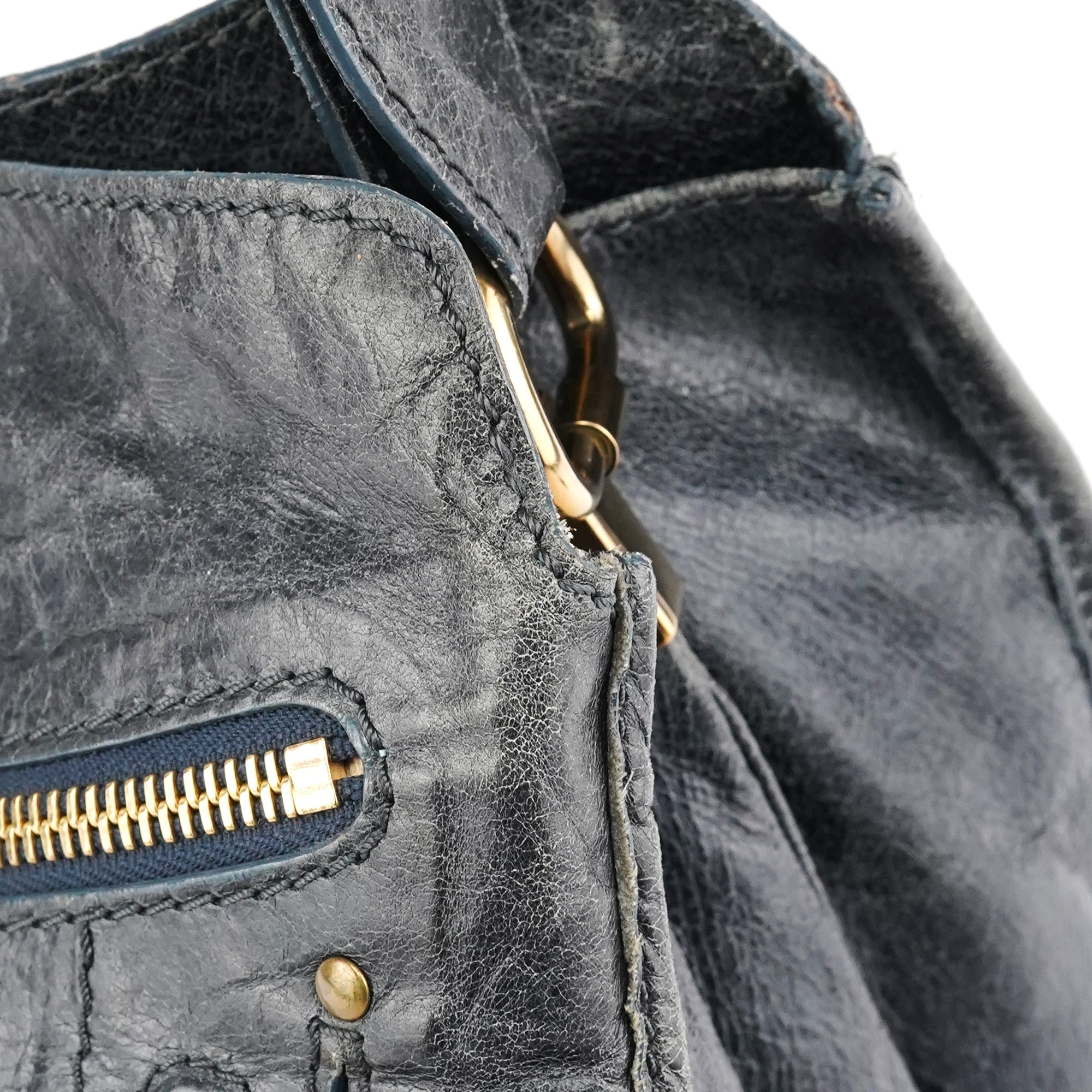 Navy Leather Bay Shoulder Bag