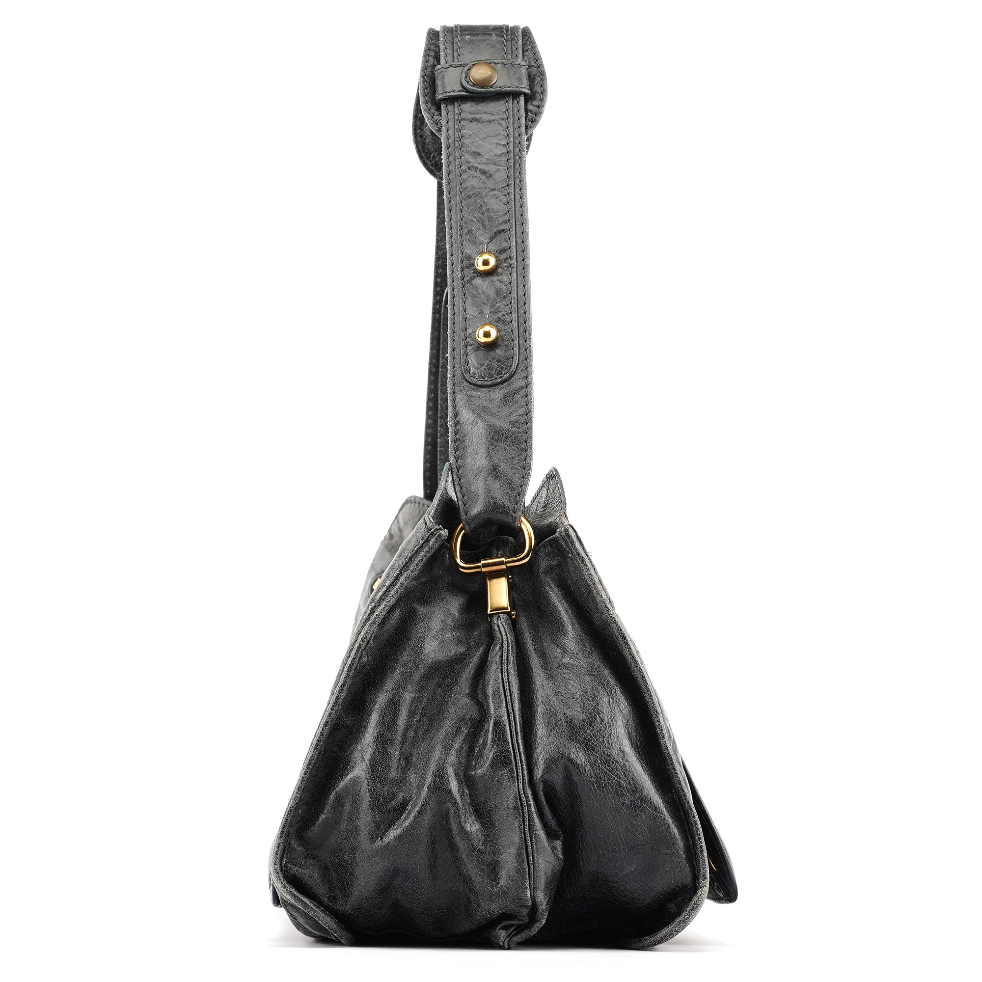 Navy Leather Bay Shoulder Bag