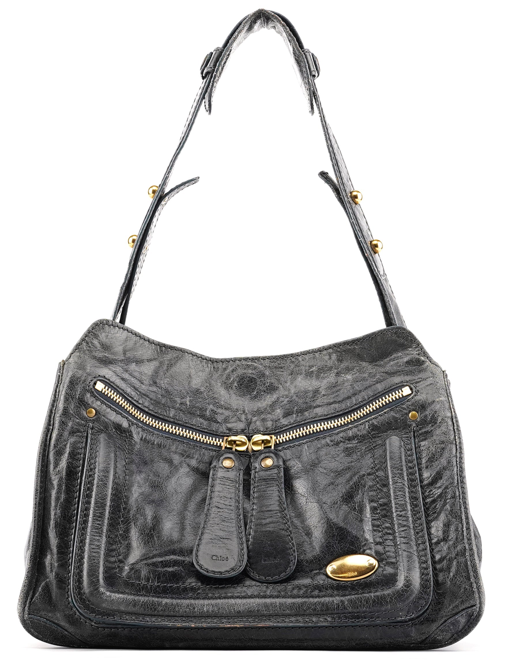 Navy Leather Bay Shoulder Bag