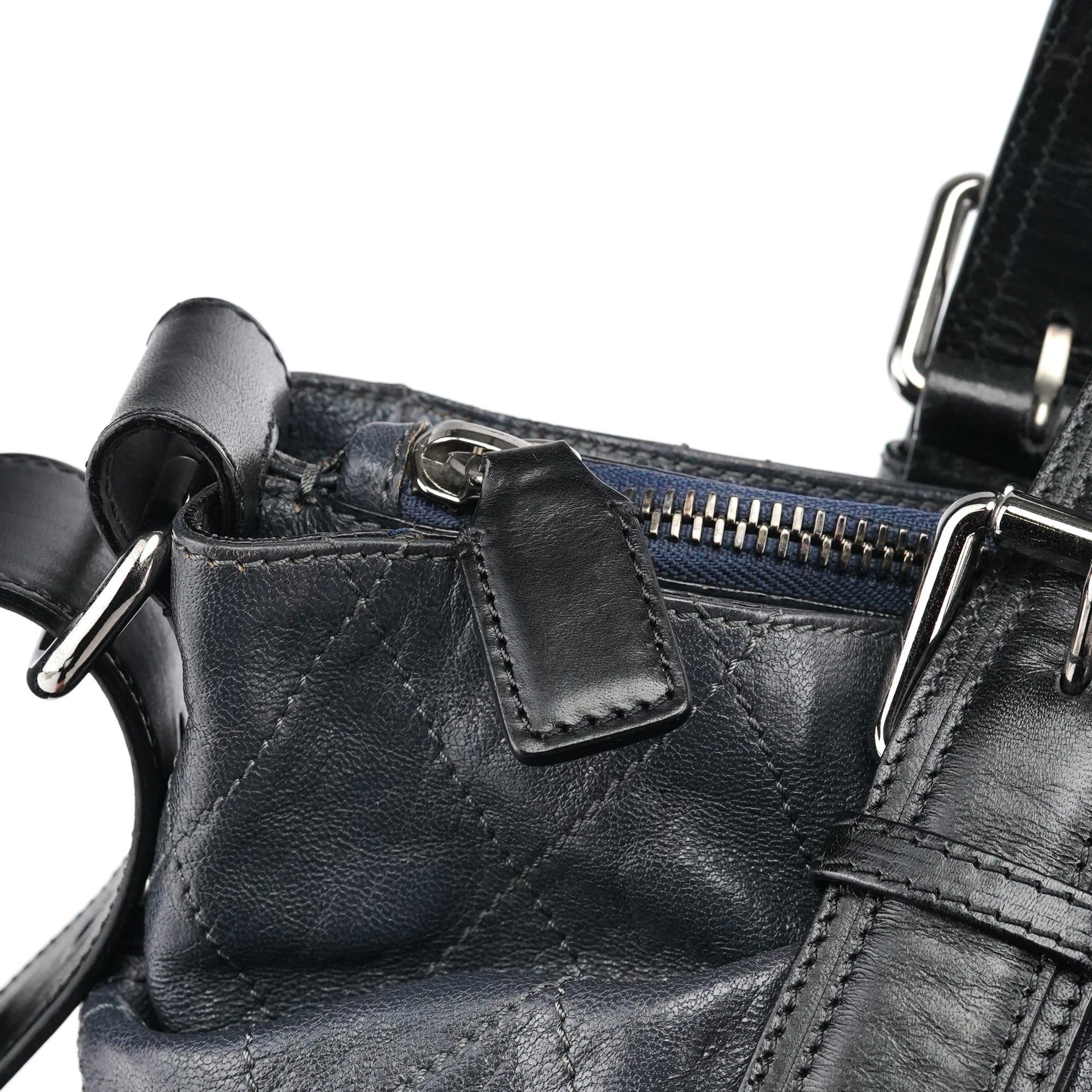 Navy Leather Quilted 2-Way Tote Bag
