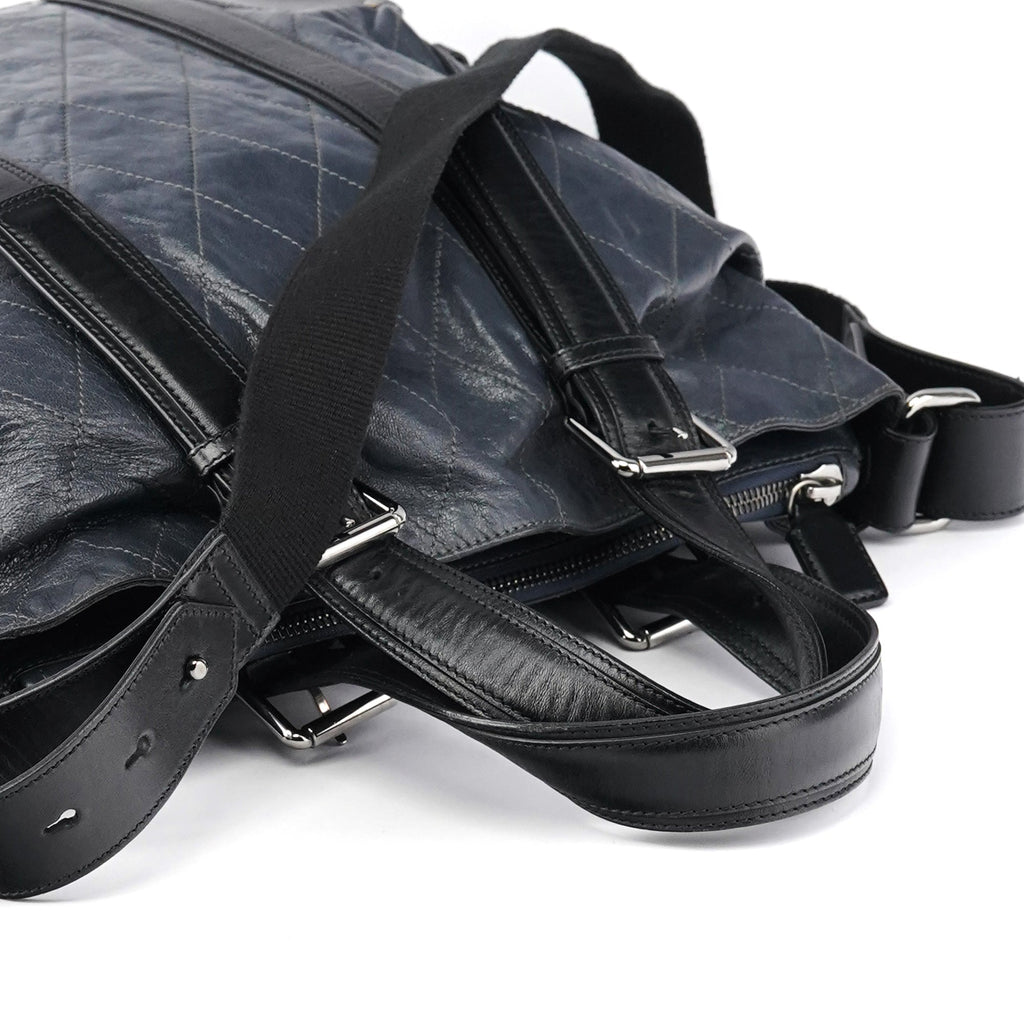 Navy Leather Quilted 2-Way Tote Bag