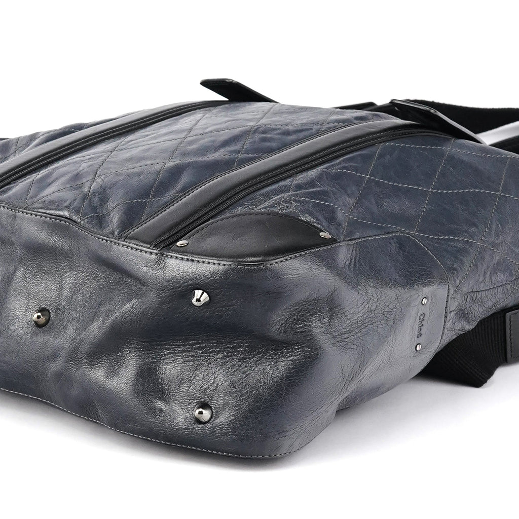 Navy Leather Quilted 2-Way Tote Bag