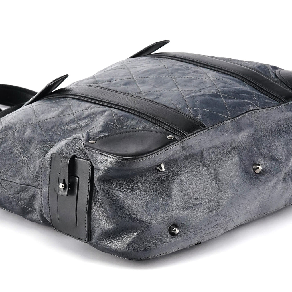 Navy Leather Quilted 2-Way Tote Bag