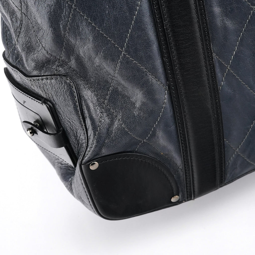 Navy Leather Quilted 2-Way Tote Bag