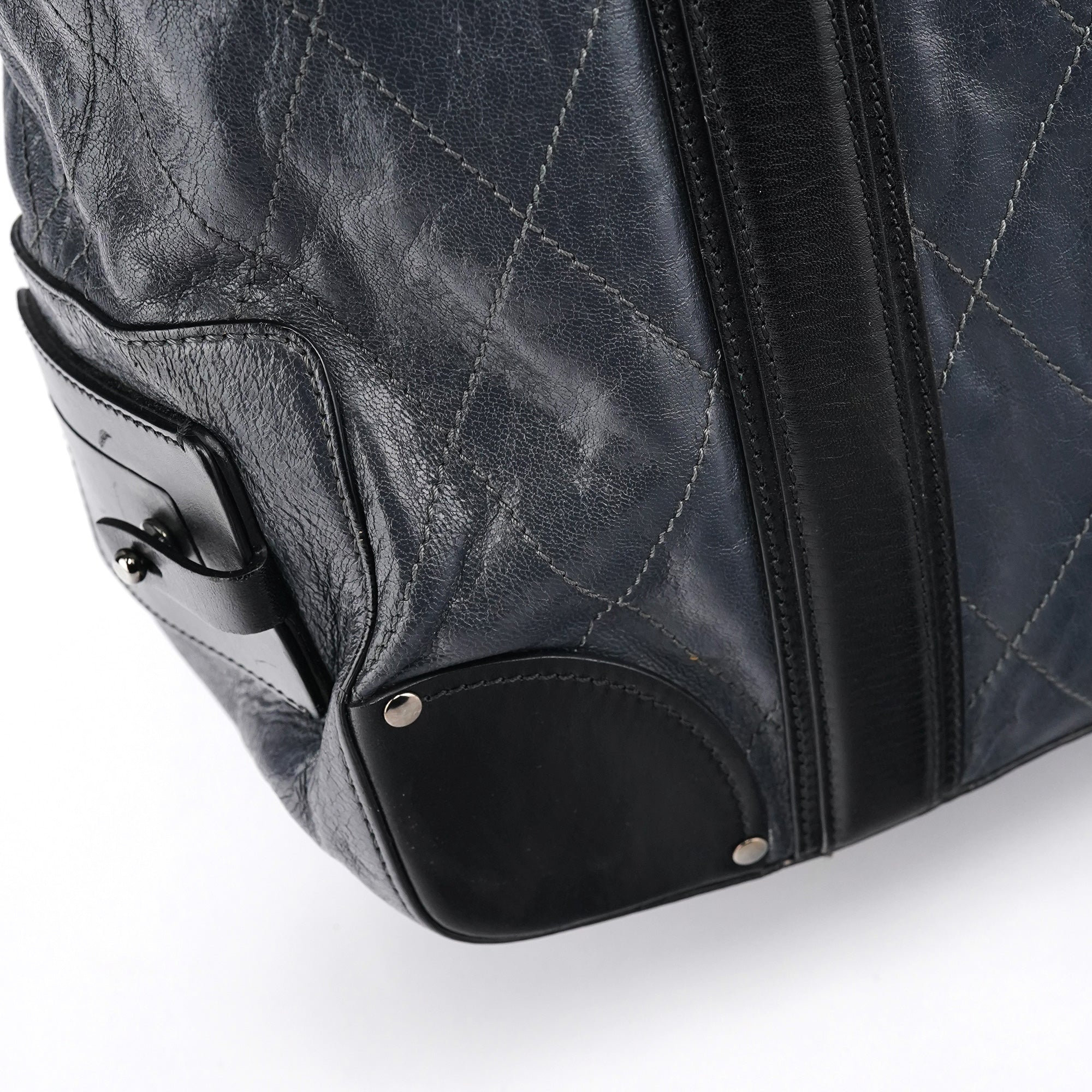 Navy Leather Quilted 2-Way Tote Bag