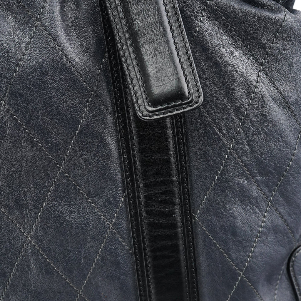 Navy Leather Quilted 2-Way Tote Bag