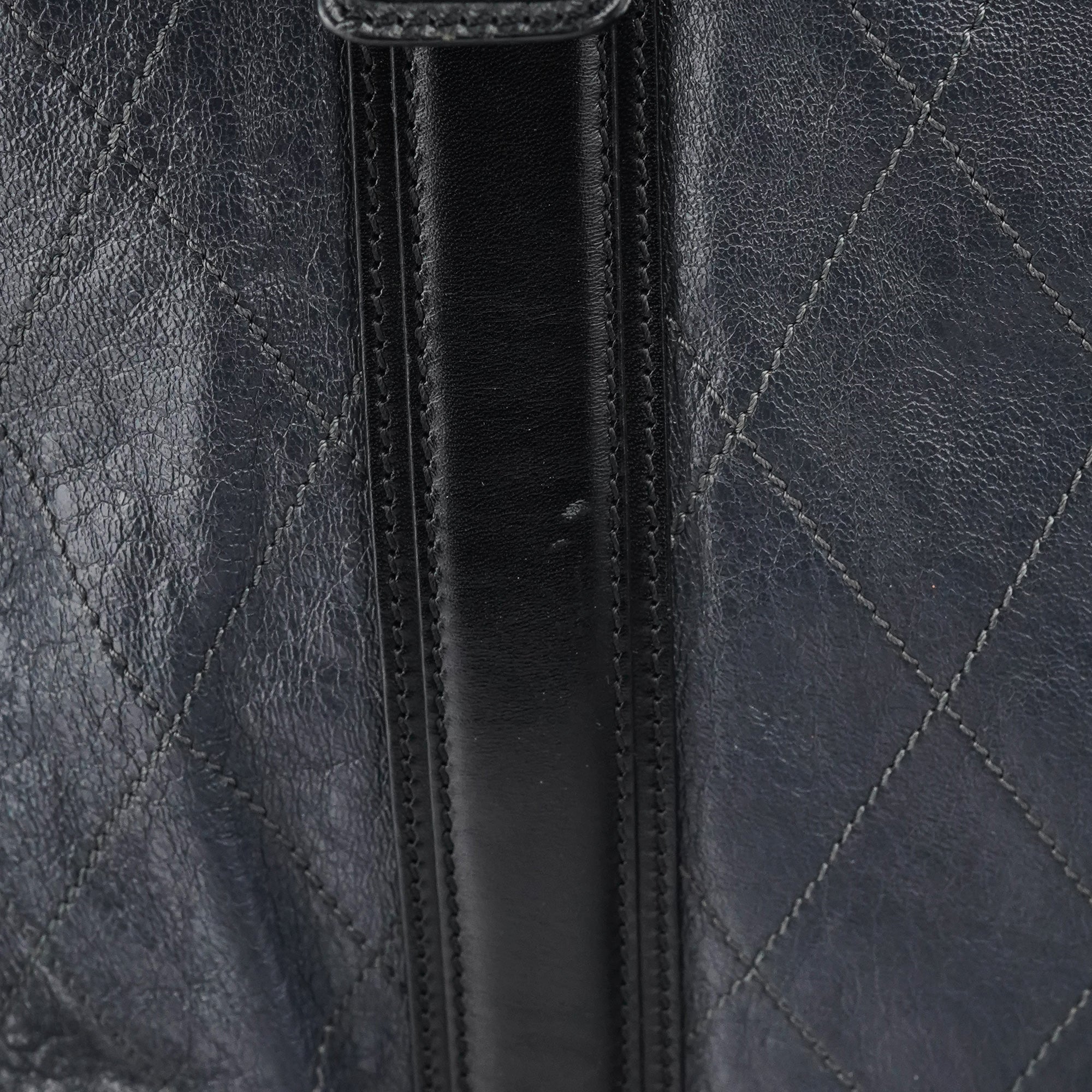 Navy Leather Quilted 2-Way Tote Bag