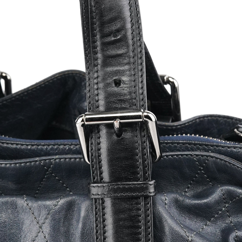 Navy Leather Quilted 2-Way Tote Bag